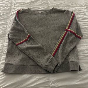 Chic Gray Sweater with Colorful Stripes